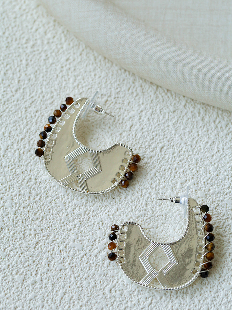 Tribal Echo Carved Totem Cutout Gold Silver Earrings gembea jewelry
