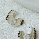 Tribal Echo Carved Totem Cutout Gold Silver Earrings gembea jewelry