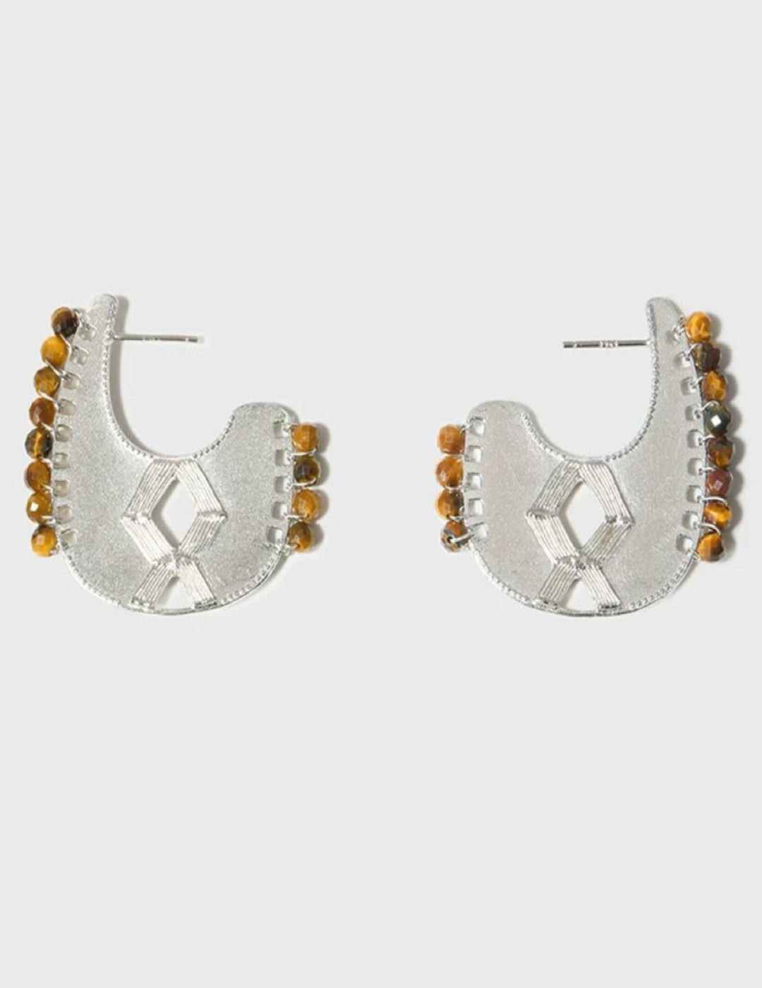 Tribal Echo Carved Totem Cutout Gold Silver Earrings gembea jewelry1