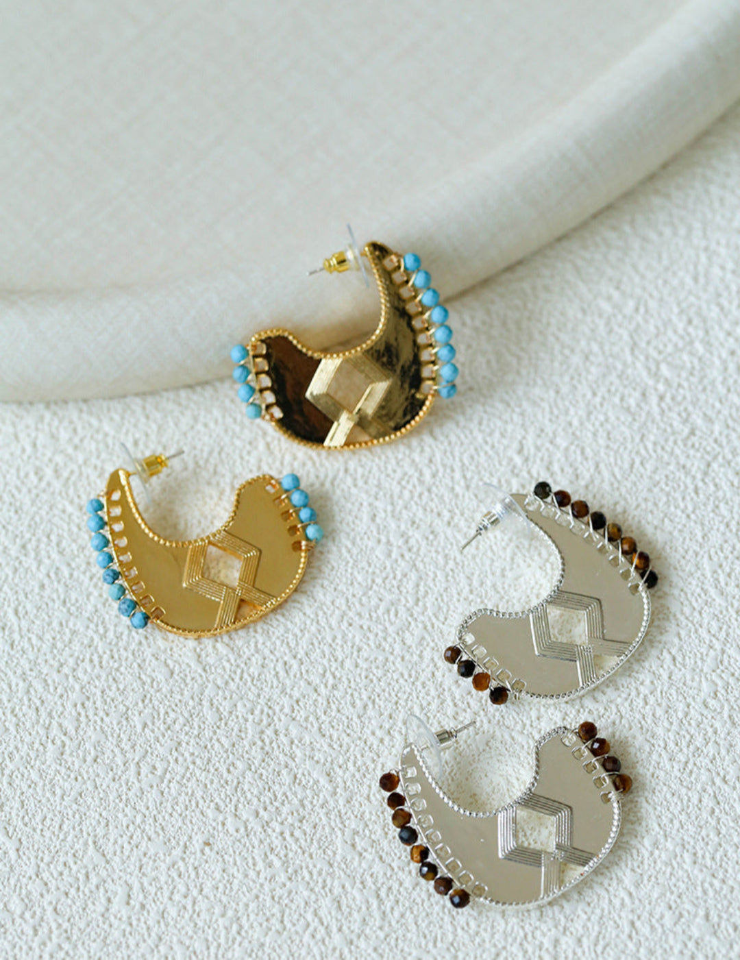 Tribal Echo Carved Totem Cutout Gold Silver Earrings gembea jewelry