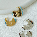 Tribal Echo Carved Totem Cutout Gold Silver Earrings gembea jewelry