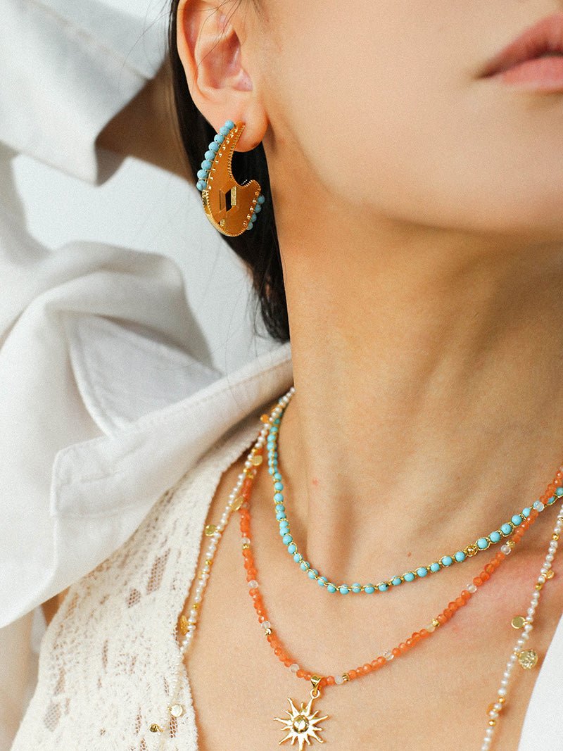 Tribal Echo Carved Totem Cutout Gold Silver Earrings gembea jewelry