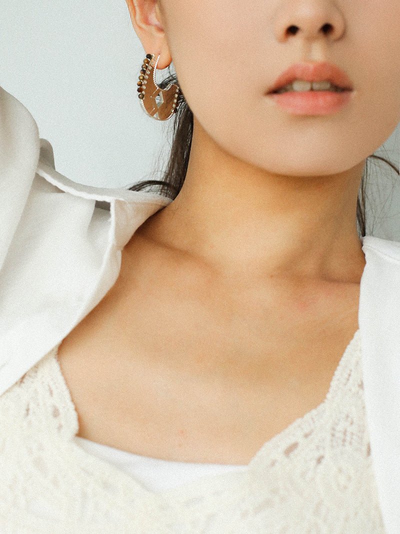 Tribal Echo Carved Totem Cutout Gold Silver Earrings gembea jewelry