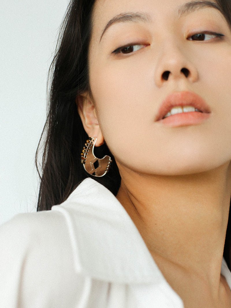 Tribal Echo Carved Totem Cutout Gold Silver Earrings gembea jewelry