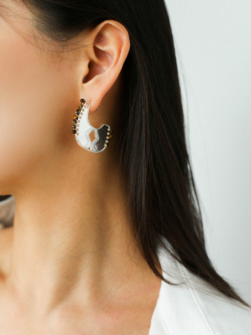 Tribal Echo Carved Totem Cutout Gold Silver Earrings gembea jewelry