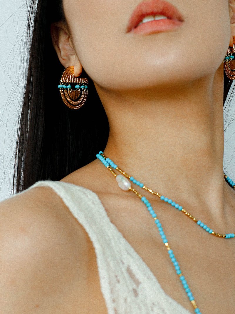 Tribal Echo Totem Stone Hoop Earrings gembea jewelry
