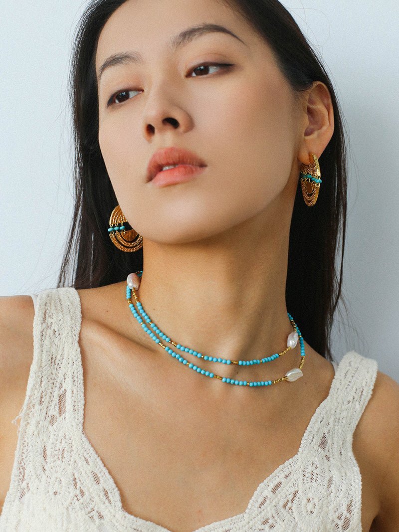 Tribal Echo Totem Stone Hoop Earrings gembea jewelry