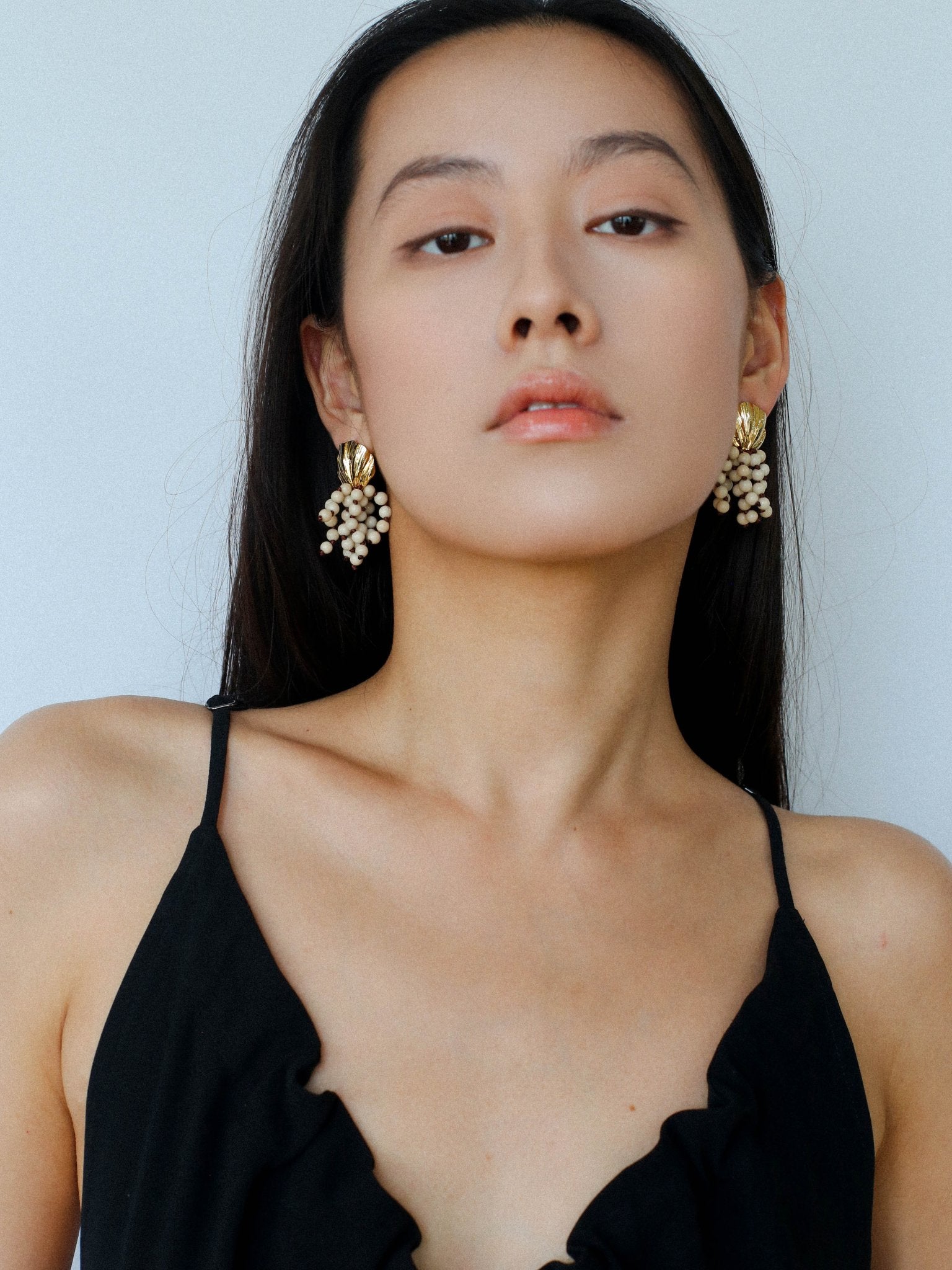 Vacation White Fossil Bead Tassel Earrings gembea jewelry