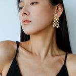 Vacation White Fossil Bead Tassel Earrings gembea jewelry