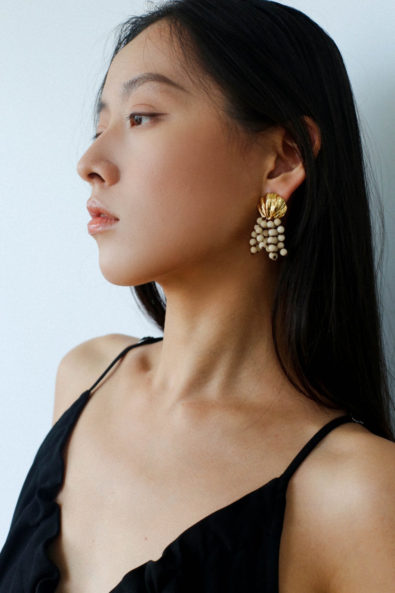 Vacation White Fossil Bead Tassel Earrings gembea jewelry