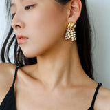 Vacation White Fossil Bead Tassel Earrings gembea jewelry