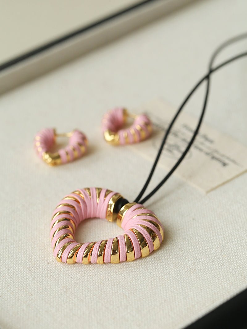 Valentine's Day Pink Woven Heart Pendant Necklace gembea jewelry