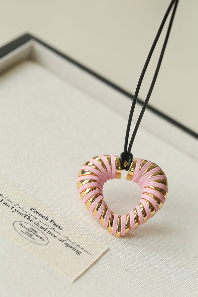 Valentine's Day Pink Woven Heart Pendant Necklace gembea jewelry