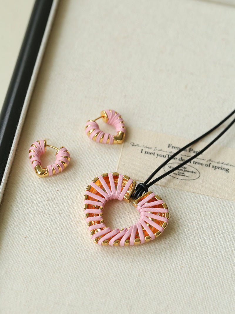 Valentine's Day Pink Woven Heart Pendant Necklace gembea jewelry