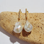 Vertical Zircon Baroque Pearl Drop Earrings gembea jewelry
