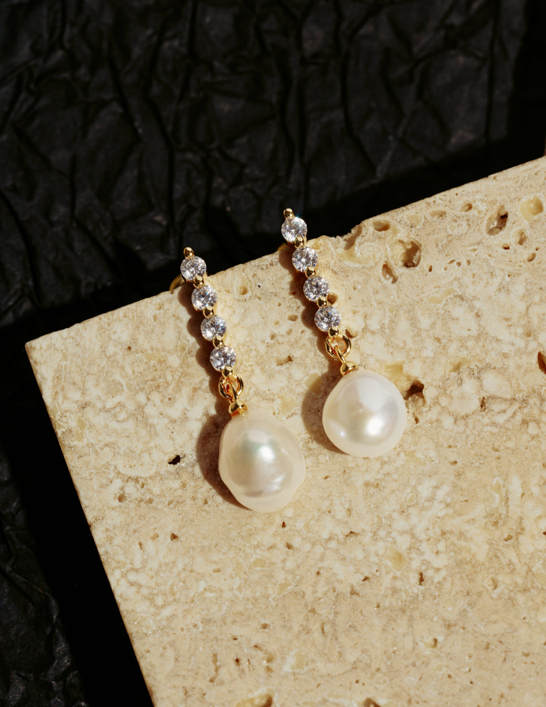 Vertical Zircon Freshwater Pearl Earrings gembea jewelry