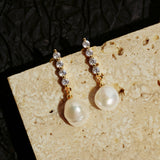 Vertical Zircon Freshwater Pearl Earrings gembea jewelry