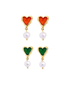 Vintage Heart-shaped Enamel Pearl Earrings gembea jewelry