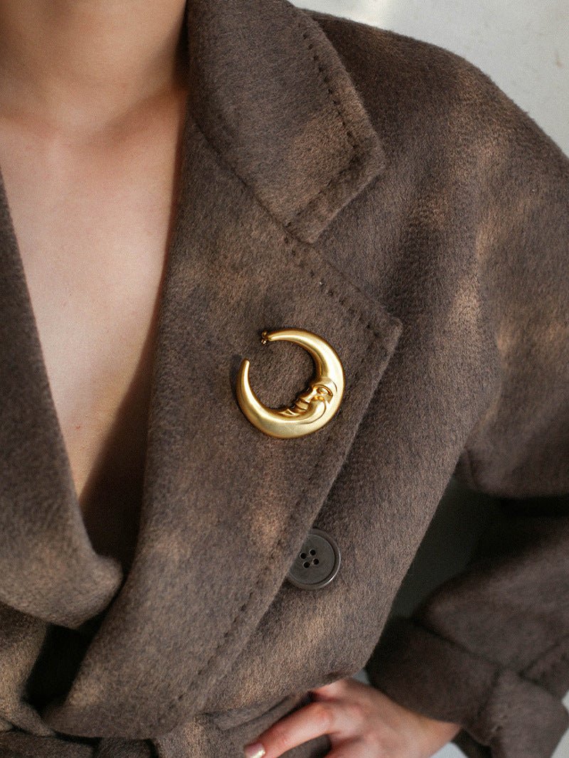 Vintage Antique Golden Moon Brooch gembea jewelry