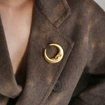 Vintage Antique Golden Moon Brooch gembea jewelry