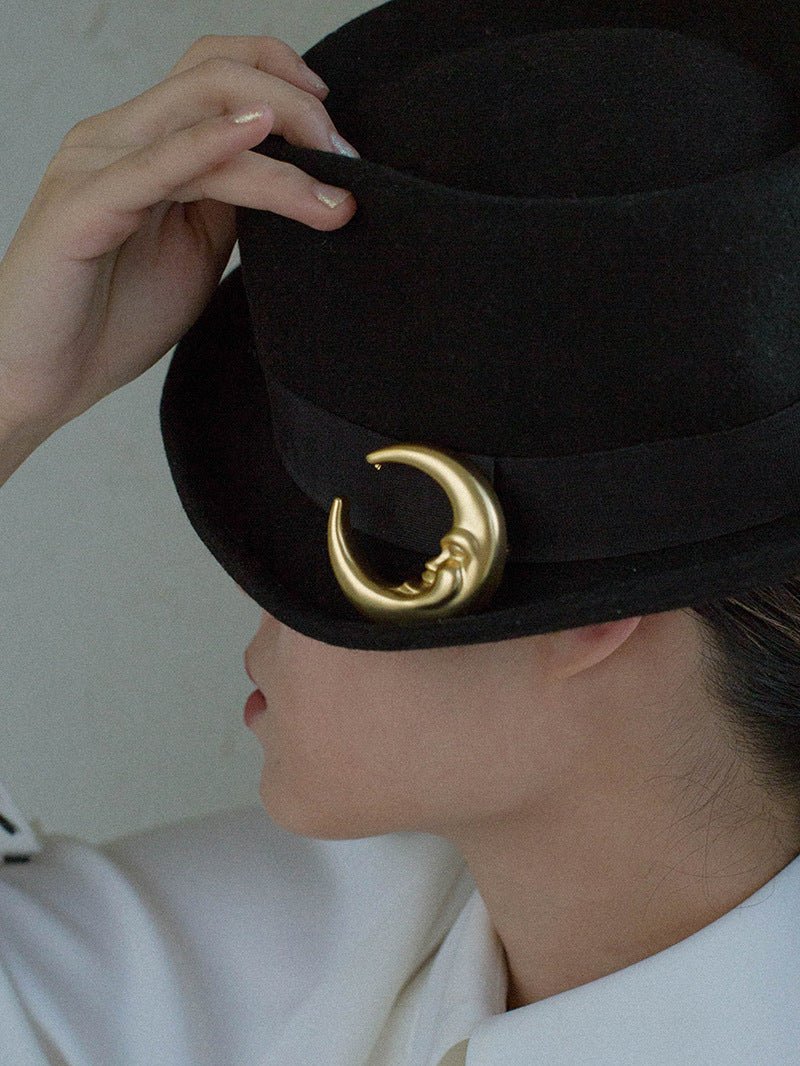 Vintage Antique Golden Moon Brooch gembea jewelry