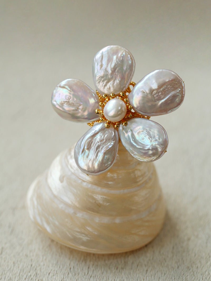 Vintage Baroque Pearl Flower Brooch gembea jewelry