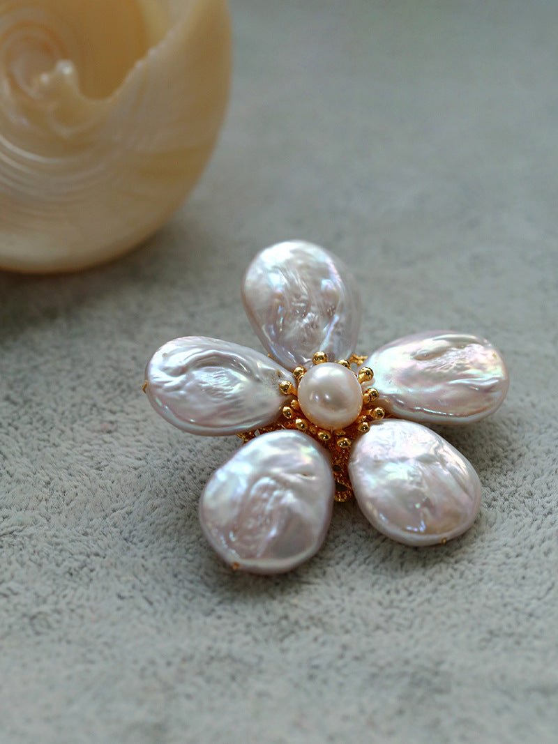 Vintage Baroque Pearl Flower Brooch gembea jewelry