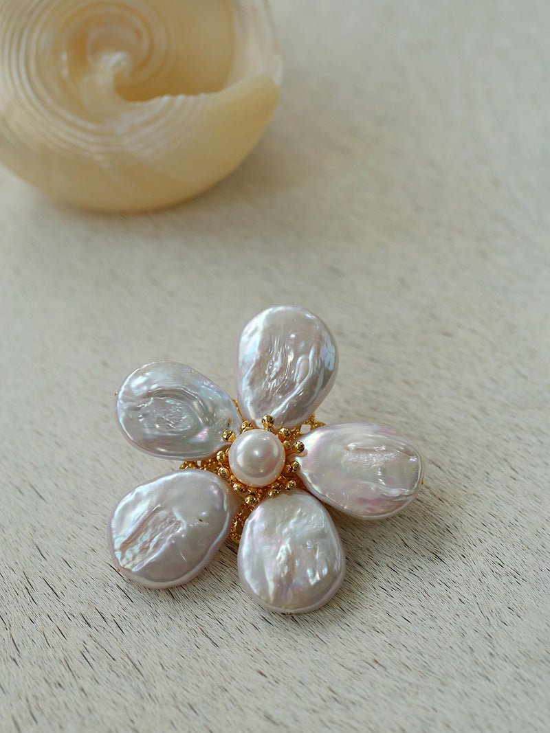 Vintage Baroque Pearl Flower Brooch gembea jewelry