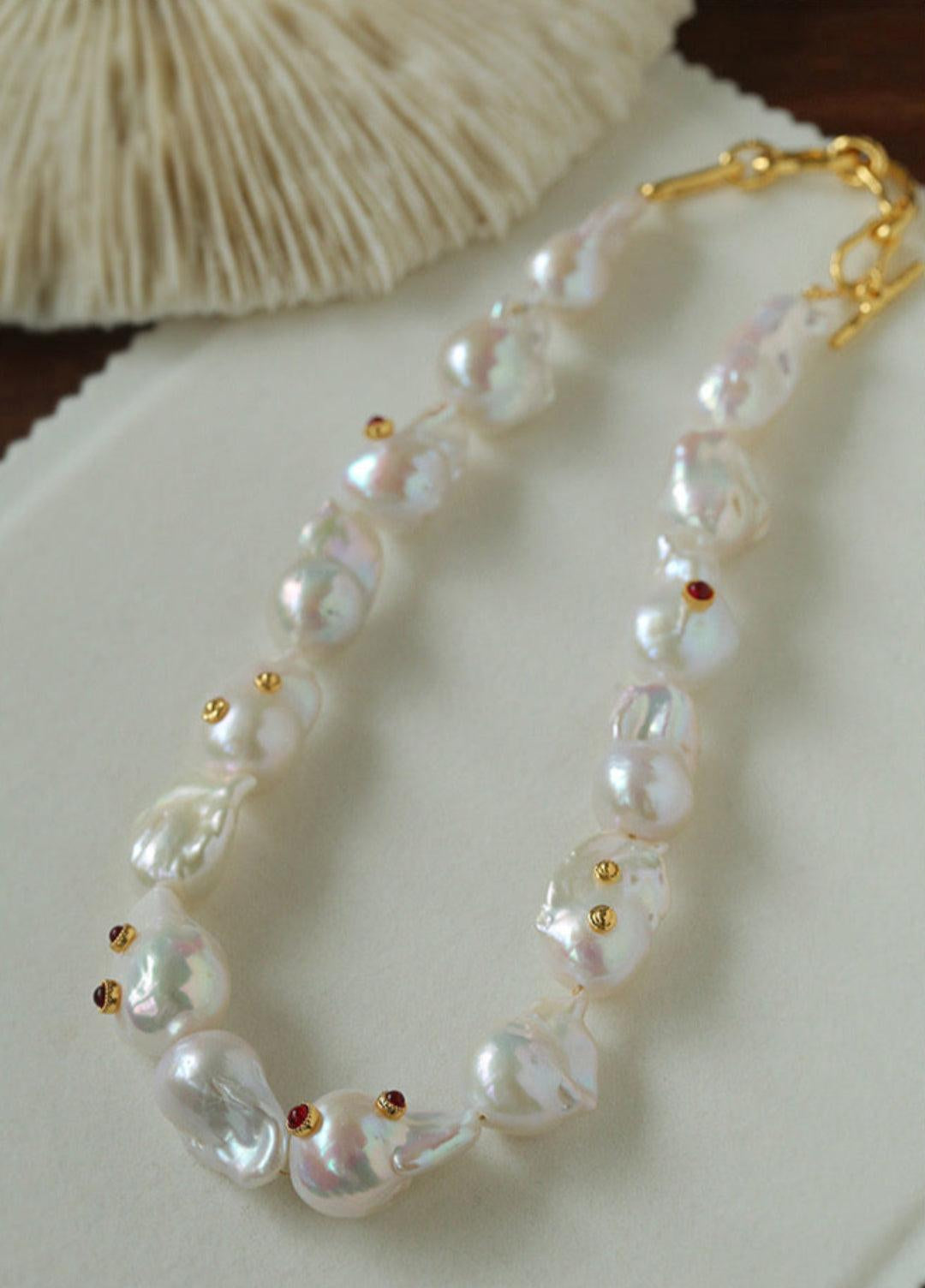 Vintage Crystal Set in Large Baroque Pearl Necklace - Gembea Jewelry