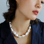 Vintage Crystal Set in Large Baroque Pearl Necklace - Gembea Jewelry