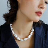 Vintage Crystal Set in Large Baroque Pearl Necklace - Gembea Jewelry