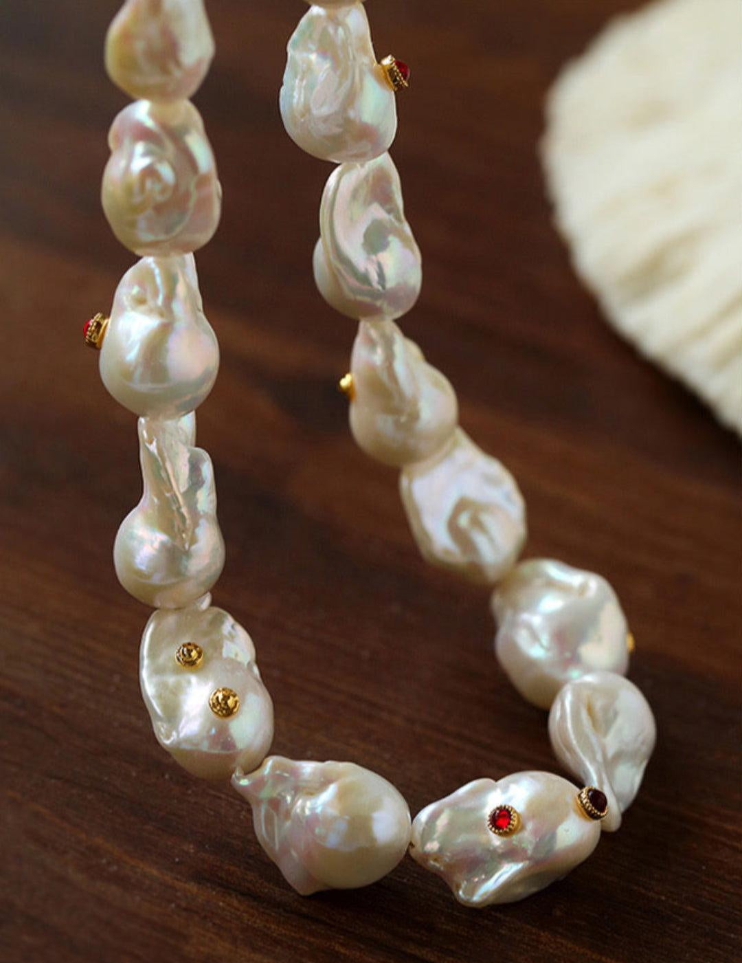 Vintage Crystal Set in Large Baroque Pearl Necklace - Gembea Jewelry