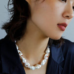 Vintage Crystal Set in Large Baroque Pearl Necklace - Gembea Jewelry