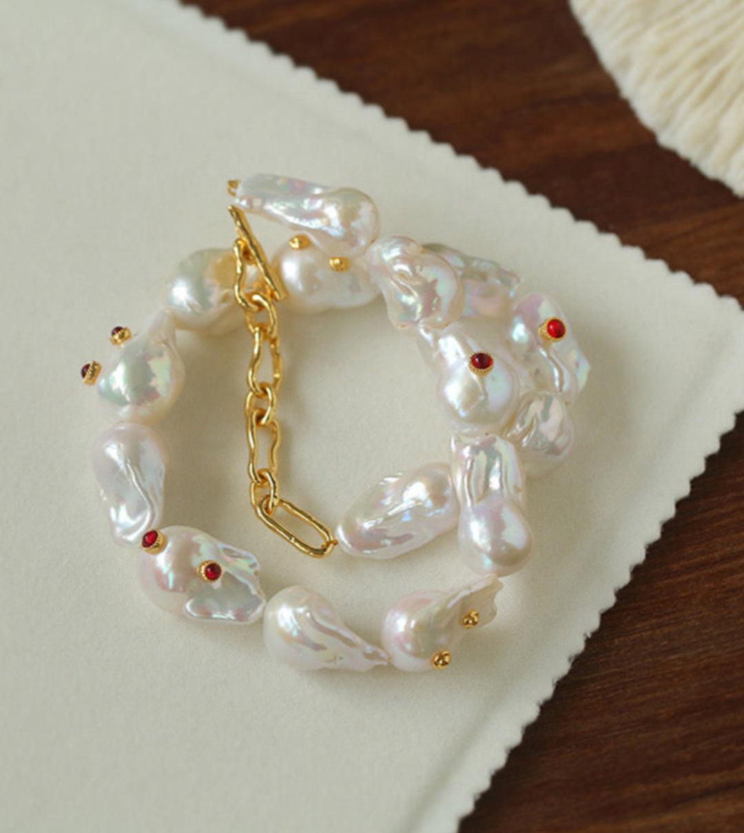 Vintage Crystal Set in Large Baroque Pearl Necklace - Gembea Jewelry