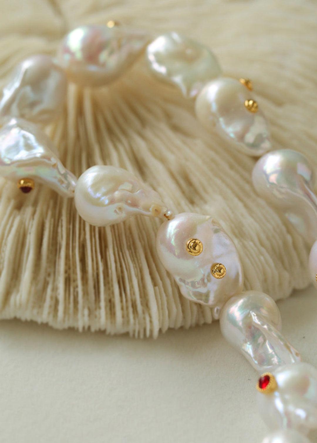 Vintage Crystal Set in Large Baroque Pearl Necklace - Gembea Jewelry