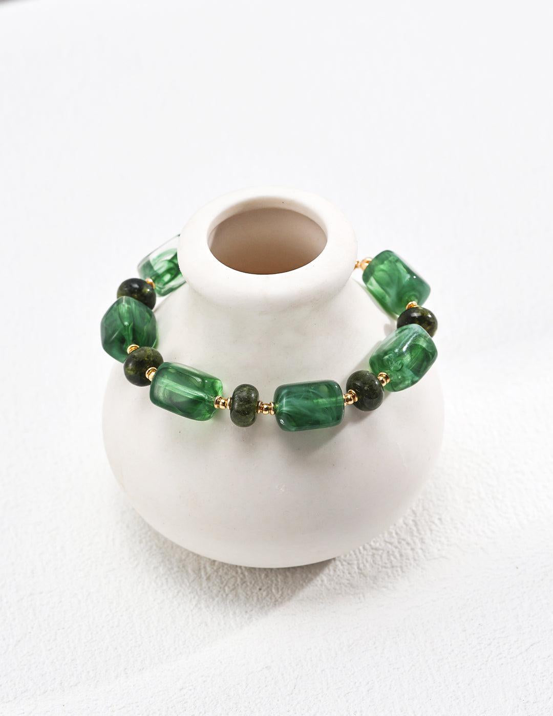 Vintage Green Resin Stone Bracelet - Gembea Jewelry