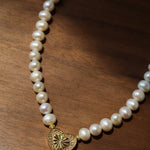 Vintage Heart Pendant Freshwater Pearl Beaded Necklace gembea jewelry