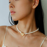 Vintage Heart Pendant Freshwater Pearl Beaded Necklace gembea jewelry
