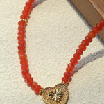Vintage Heart Pendant Red Stone Bead Necklace gembea jewelry