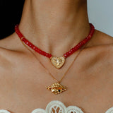 Vintage Heart Pendant Red Stone Bead Necklace gembea jewelry