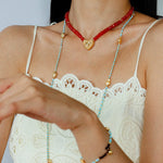 Vintage Heart Pendant Red Stone Bead Necklace gembea jewelry