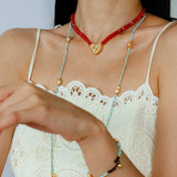 Vintage Heart Pendant Red Stone Bead Necklace gembea jewelry