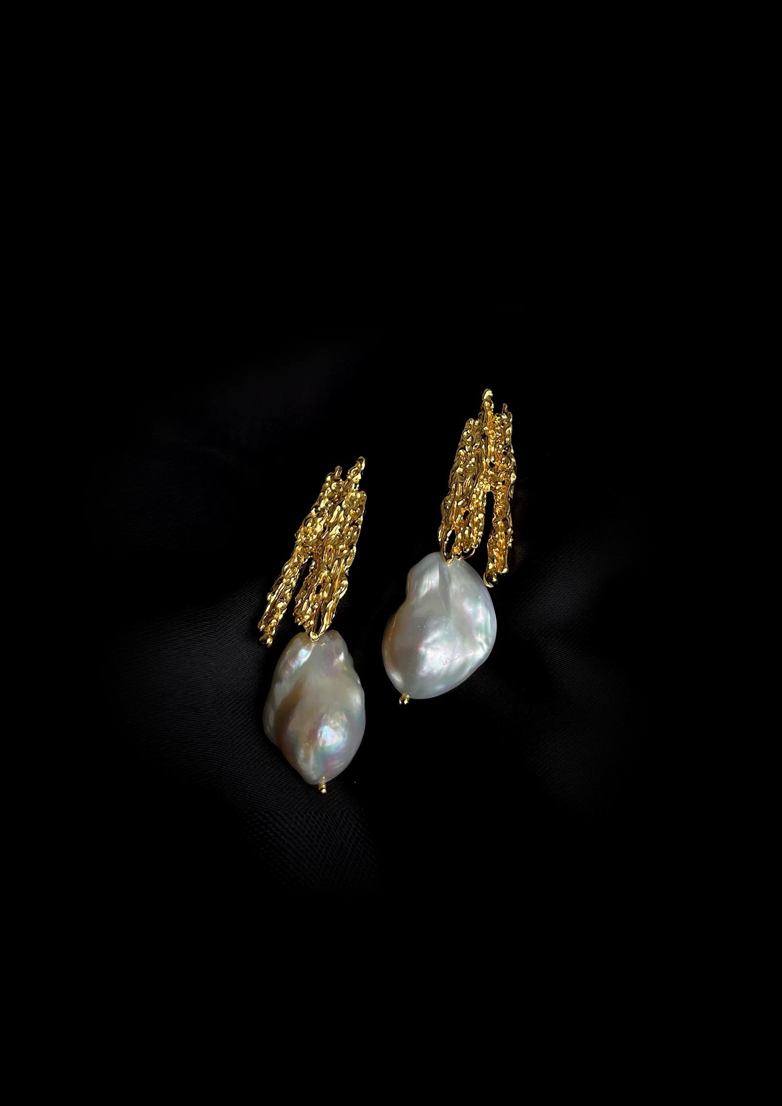 Vintage Lava Texture Baroque Pearl Drop Earrings