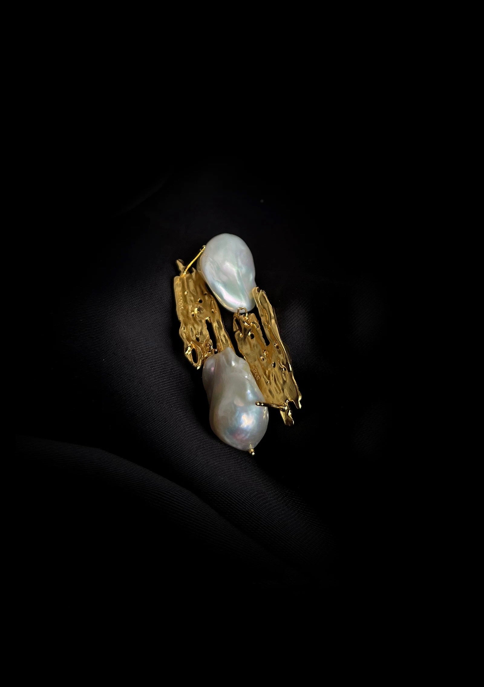 Vintage Lava Texture Baroque Pearl Drop Earrings