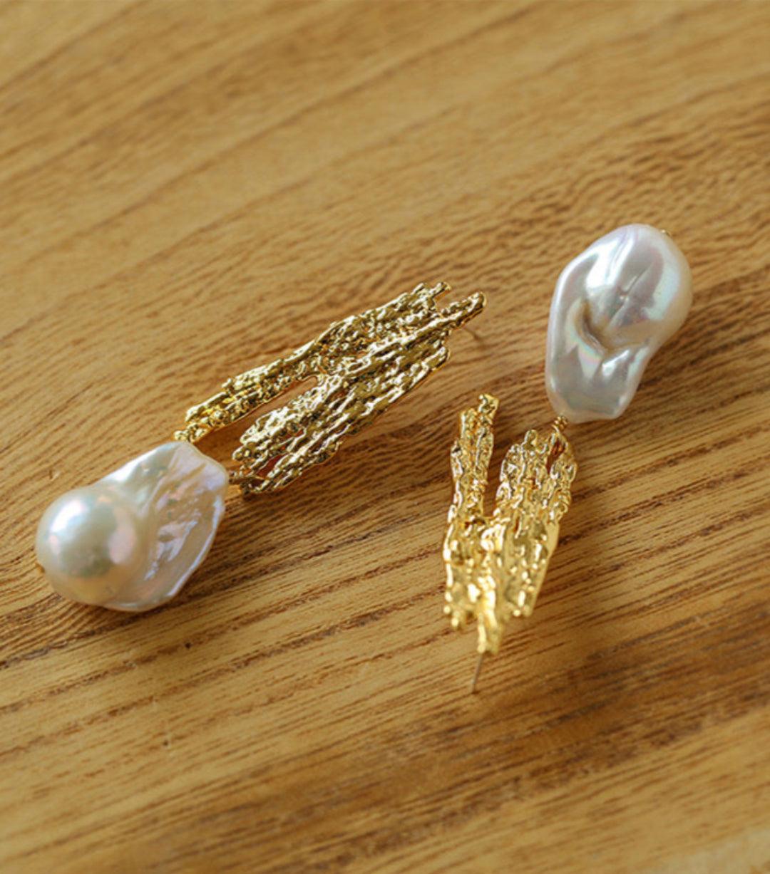 Vintage Lava Texture Natural Baroque Pearl Earrings - Gembea Jewelry