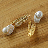 Vintage Lava Texture Natural Baroque Pearl Earrings - Gembea Jewelry