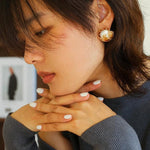 Vintage Metal Flowery Pearl Stud Earrings - Gembea Jewelry