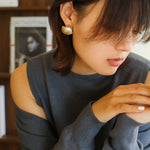 Vintage Metal Flowery Pearl Stud Earrings gembea jewelry