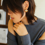 Vintage Metal Flowery Pearl Stud Earrings gembea jewelry