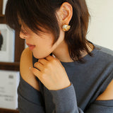 Vintage Metal Flowery Pearl Stud Earrings gembea jewelry